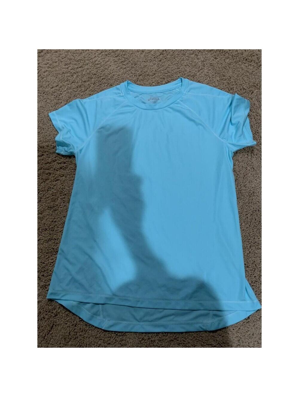 Women's ASICS teal short sleeve shirt L LARGE reflective elements